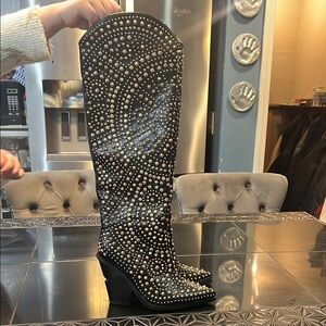 Studded Black Knee-High Boots